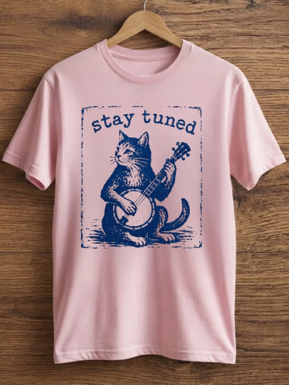 Stay Tuned Cat Playing Banjo Cute Whimsical Music Vintage T-Shirt